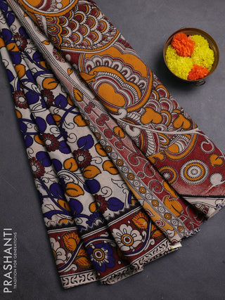 Beige & Maroon Kalamkari Cotton Saree