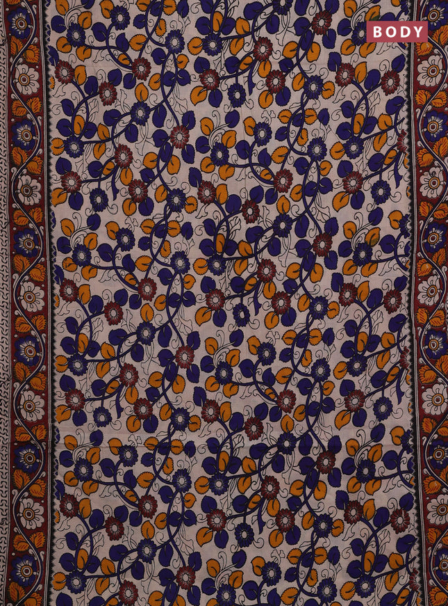 Beige & Maroon Kalamkari Cotton Saree