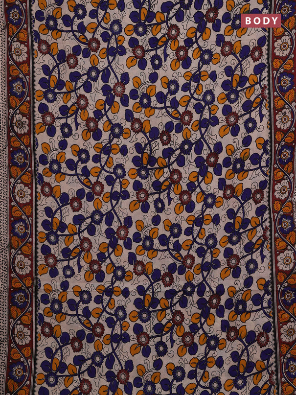 Beige & Maroon Kalamkari Cotton Saree