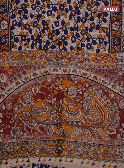 Beige & Maroon Kalamkari Cotton Saree