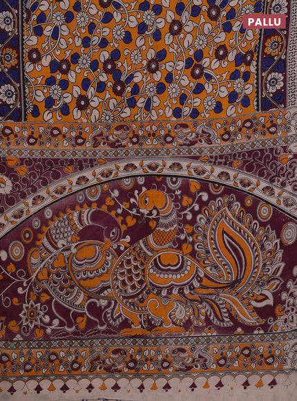 Mustard Yellow & Magenta Pink Kalamkari Cotton Saree