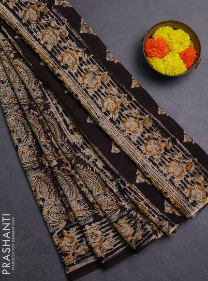 Beige & Coffee Brown Kalamkari Cotton Saree