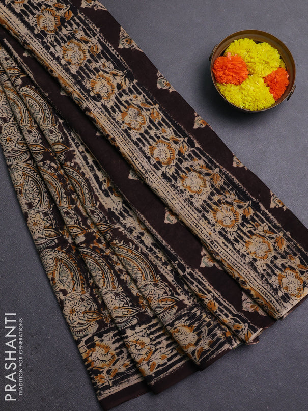 Beige & Coffee Brown Kalamkari Cotton Saree