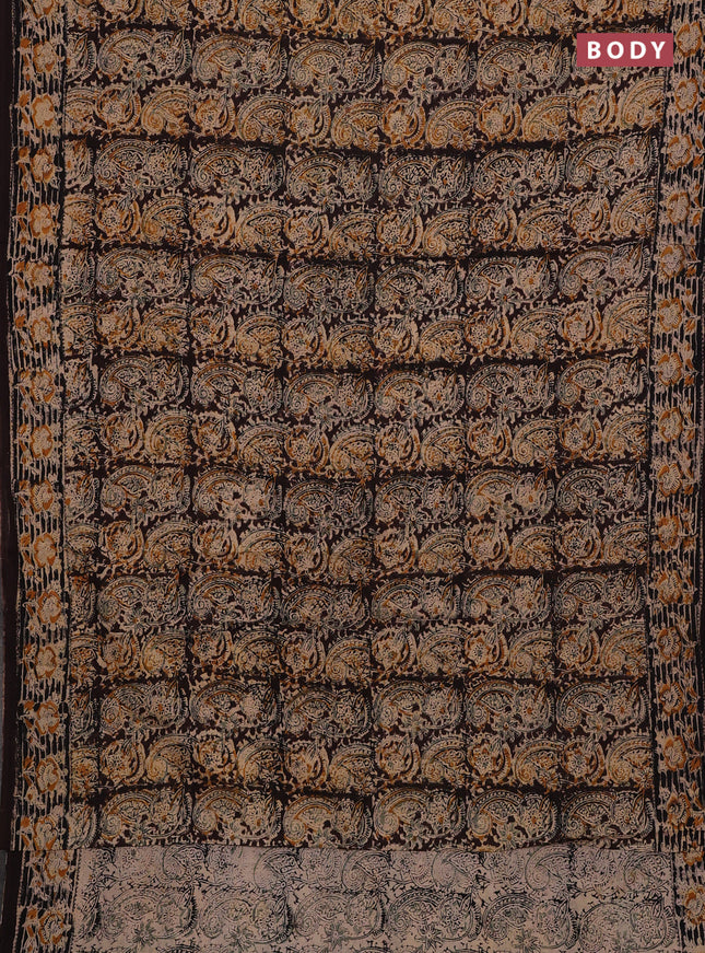 Beige & Coffee Brown Kalamkari Cotton Saree