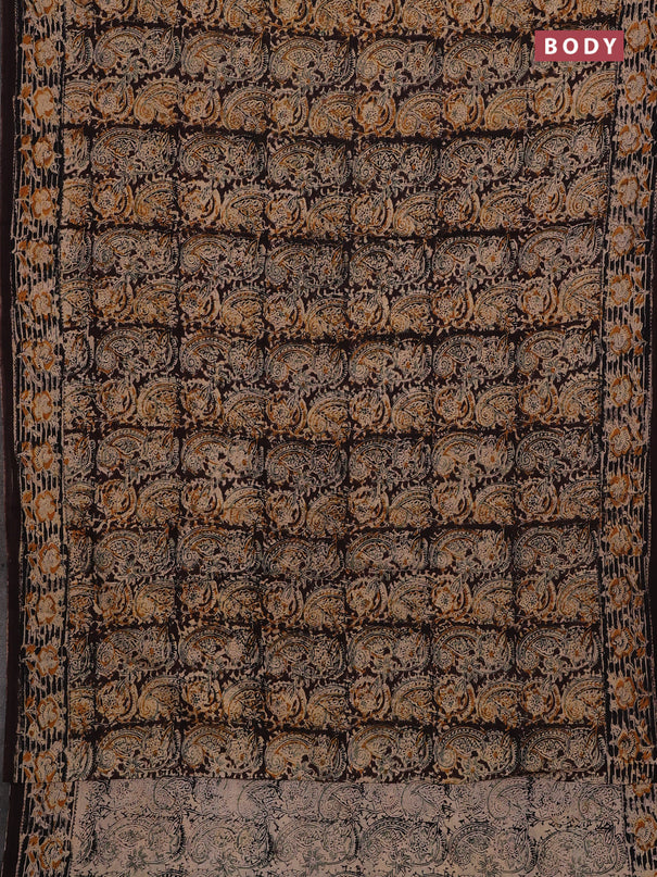 Beige & Coffee Brown Kalamkari Cotton Saree