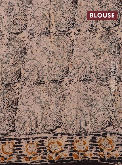 Beige & Coffee Brown Kalamkari Cotton Saree