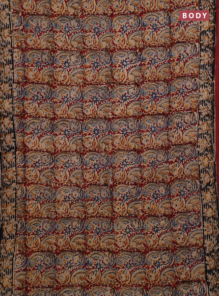 Beige & Maroon Kalamkari Cotton Saree