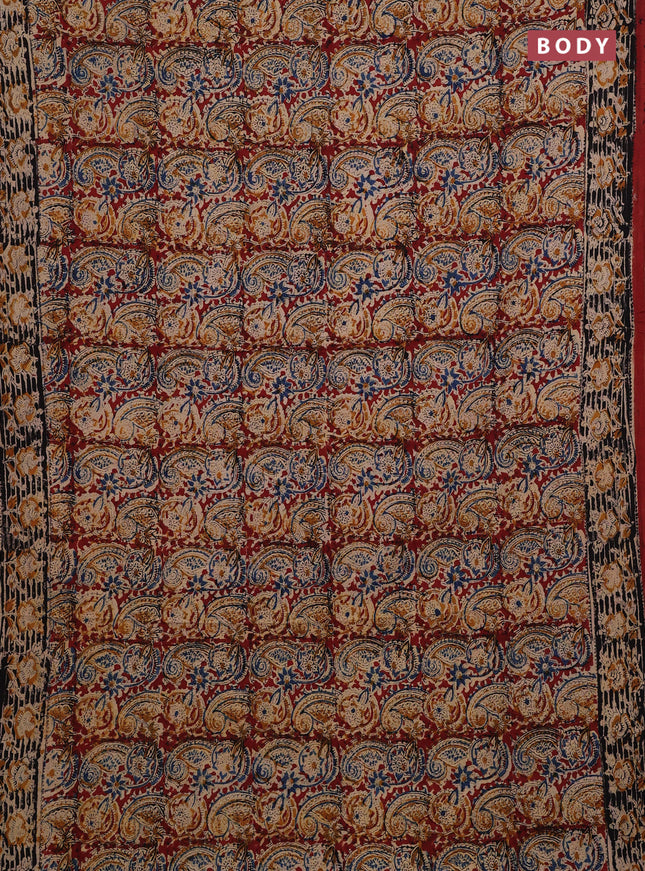 Beige & Maroon Kalamkari Cotton Saree