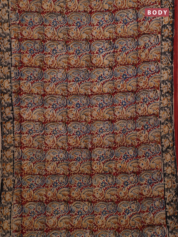 Beige & Maroon Kalamkari Cotton Saree