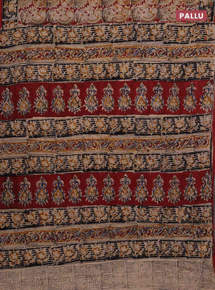 Beige & Maroon Kalamkari Cotton Saree