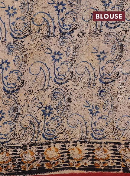 Beige & Maroon Kalamkari Cotton Saree