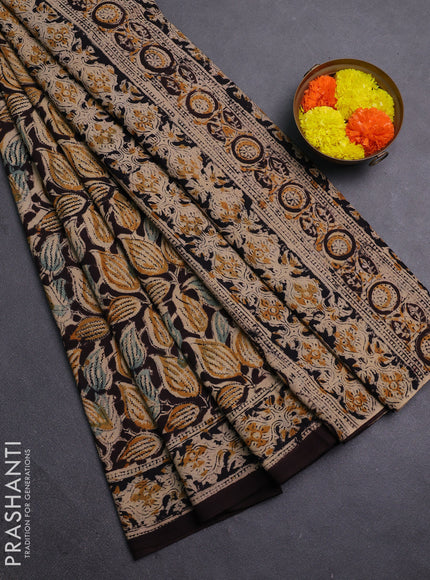 Beige & Coffee Brown Kalamkari Cotton Saree