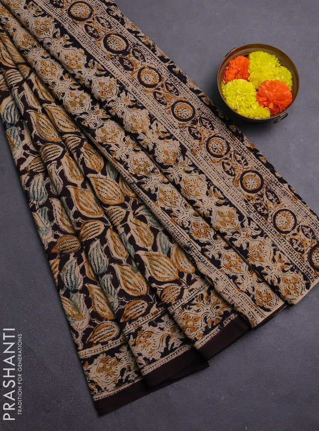 Beige & Coffee Brown Kalamkari Cotton Saree