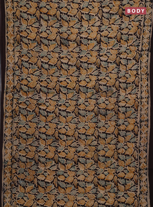 Beige & Coffee Brown Kalamkari Cotton Saree