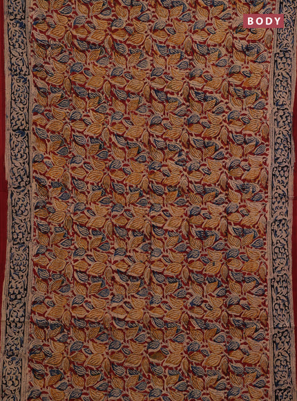 Beige & Maroon Kalamkari Cotton Saree
