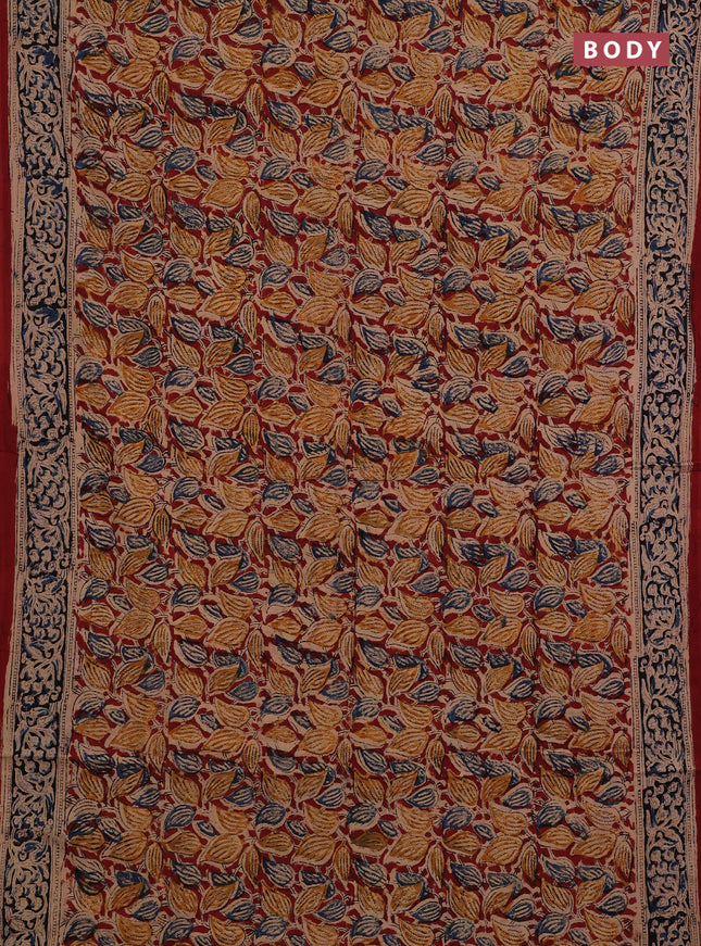 Beige & Maroon Kalamkari Cotton Saree