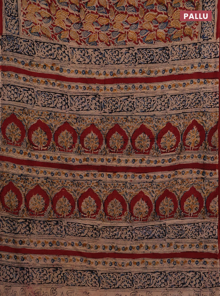 Beige & Maroon Kalamkari Cotton Saree