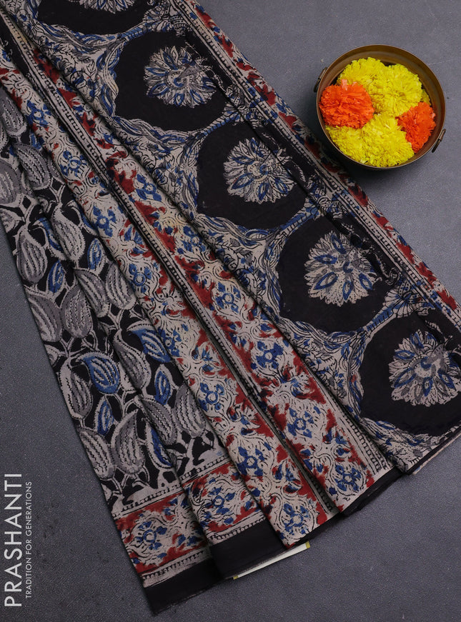 Beige & Black Kalamkari Cotton Saree