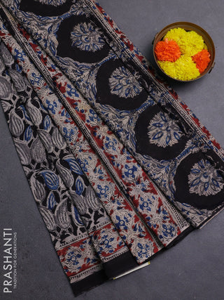 Beige & Black Kalamkari Cotton Saree