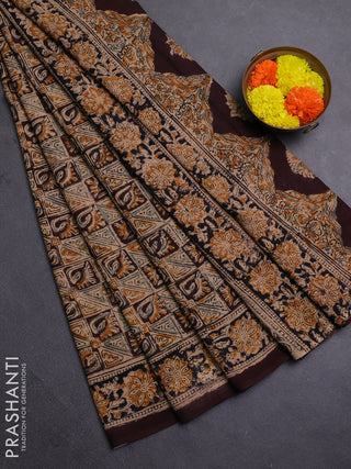 Beige & Coffee Brown Kalamkari Cotton Saree