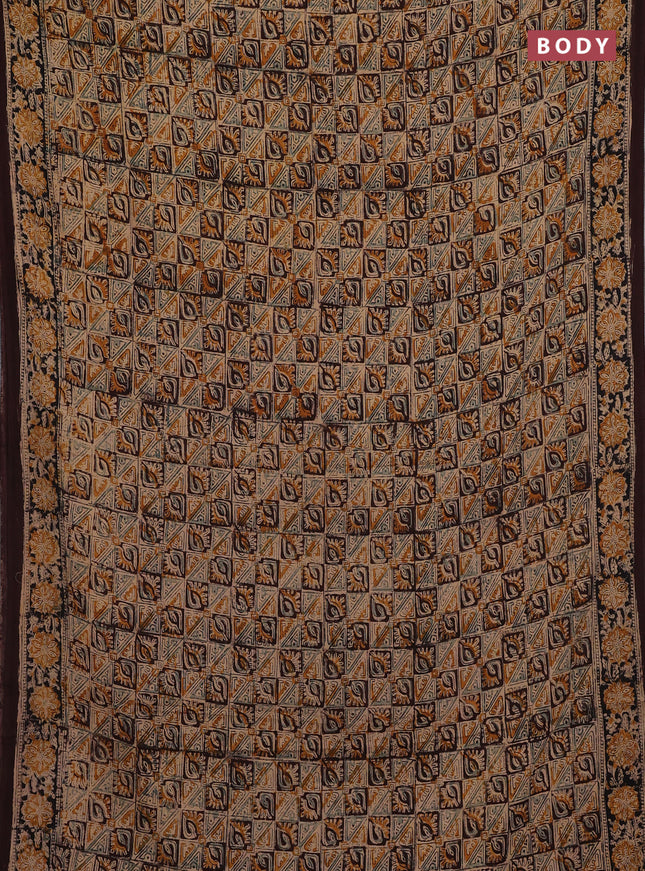 Beige & Coffee Brown Kalamkari Cotton Saree