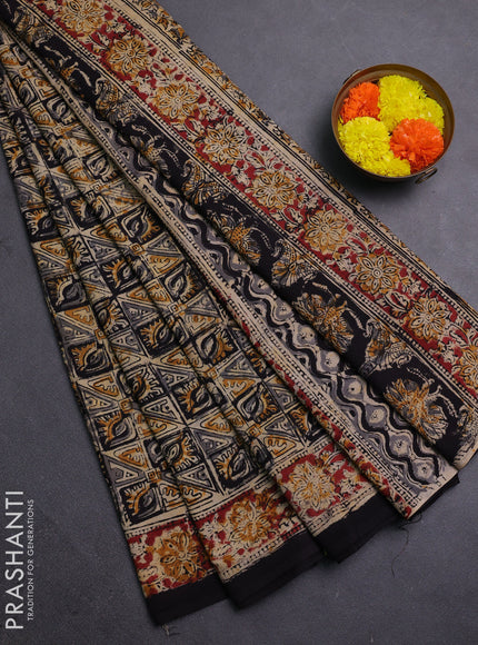 Beige & Maroon Kalamkari Cotton Saree