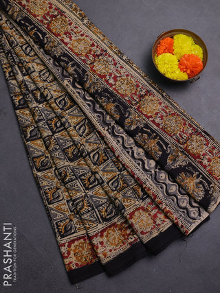Beige & Maroon Kalamkari Cotton Saree