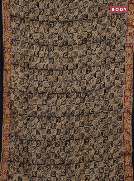 Beige & Maroon Kalamkari Cotton Saree
