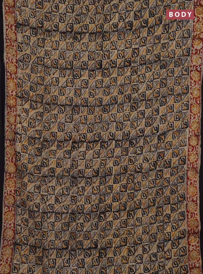 Beige & Maroon Kalamkari Cotton Saree