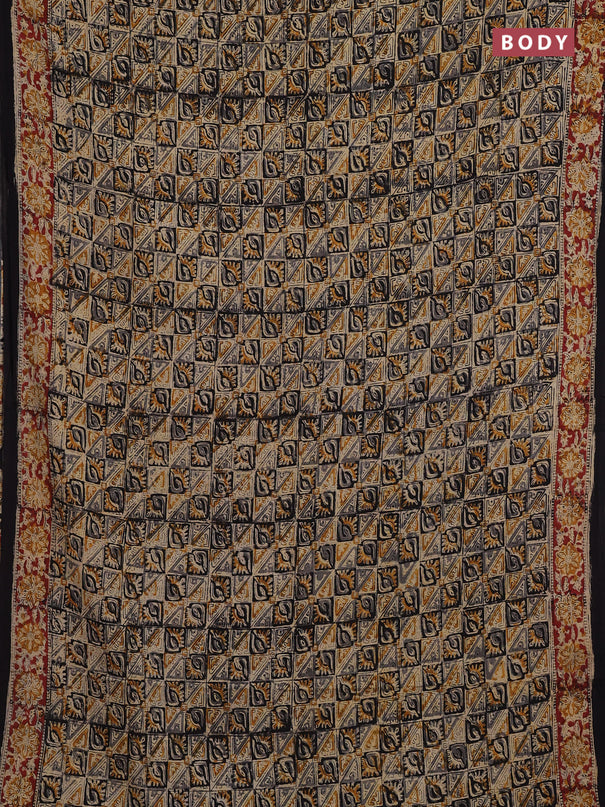 Beige & Maroon Kalamkari Cotton Saree