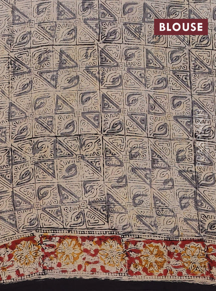 Beige & Maroon Kalamkari Cotton Saree