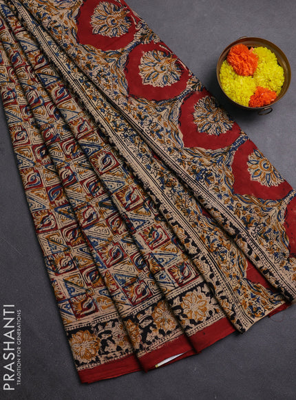 Beige & Black Kalamkari Cotton Saree