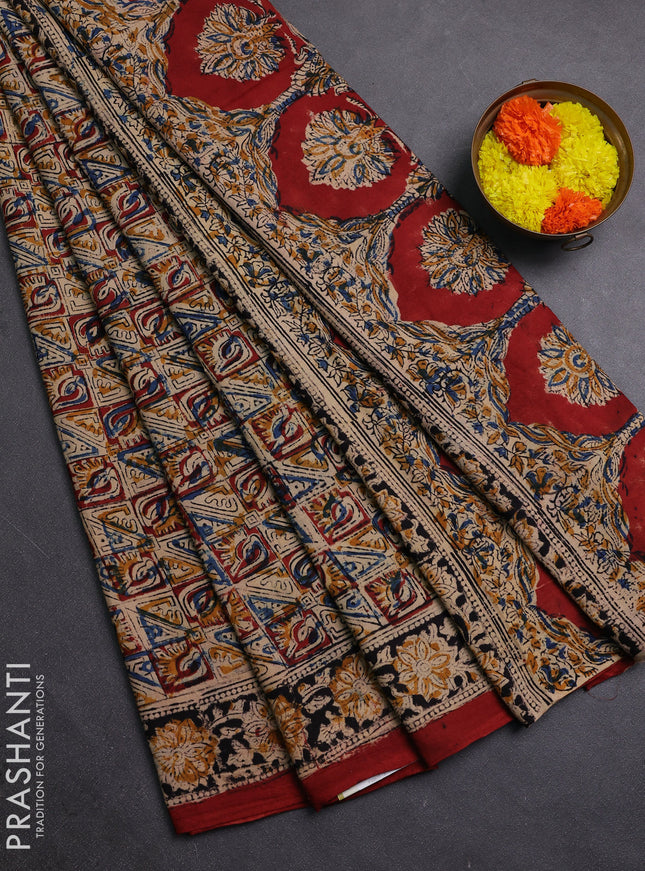 Beige & Black Kalamkari Cotton Saree