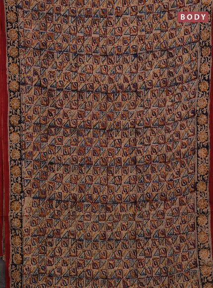 Beige & Black Kalamkari Cotton Saree