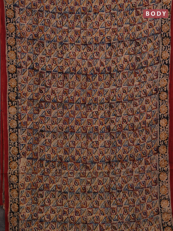 Beige & Black Kalamkari Cotton Saree
