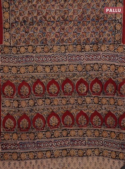 Beige & Black Kalamkari Cotton Saree