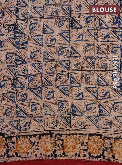 Beige & Black Kalamkari Cotton Saree