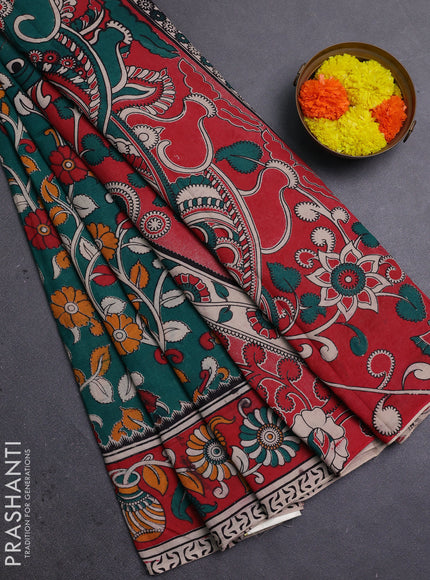 Green & Red Kalamkari Cotton Saree