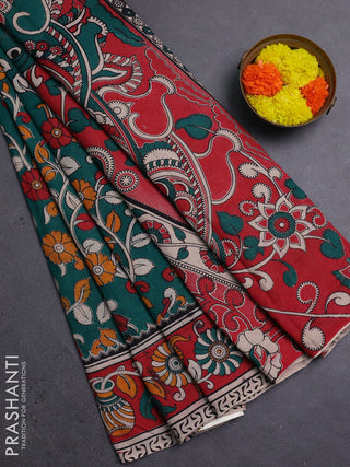 Green & Red Kalamkari Cotton Saree