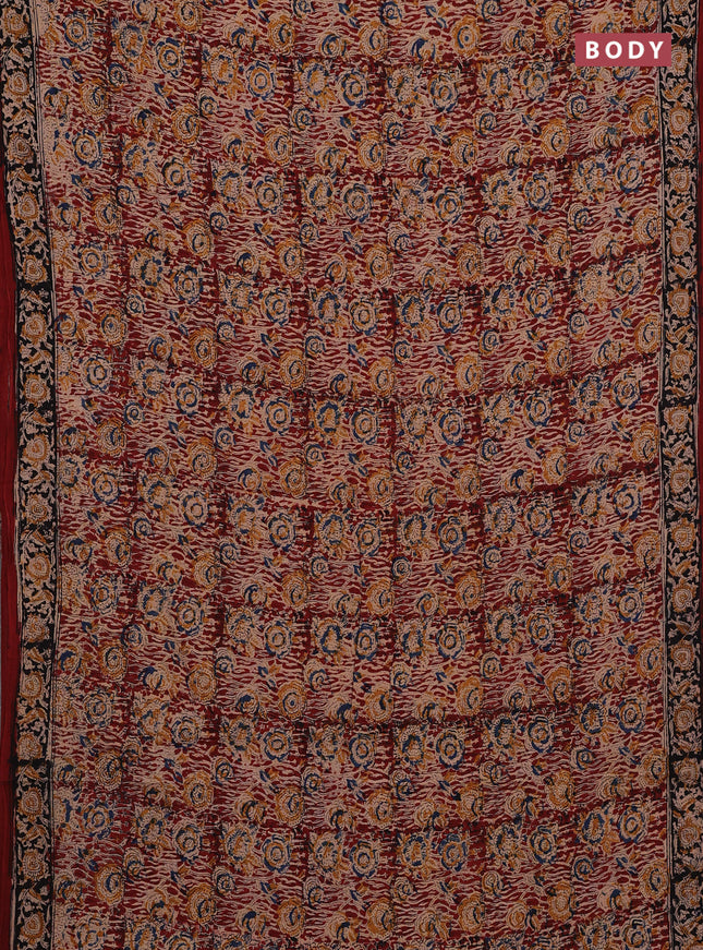 Beige & Maroon Kalamkari Cotton Saree