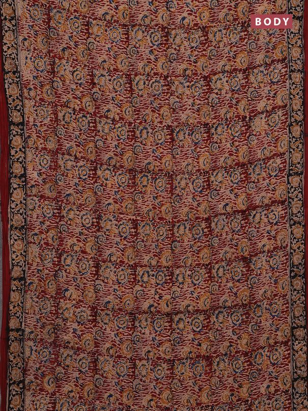 Beige & Maroon Kalamkari Cotton Saree