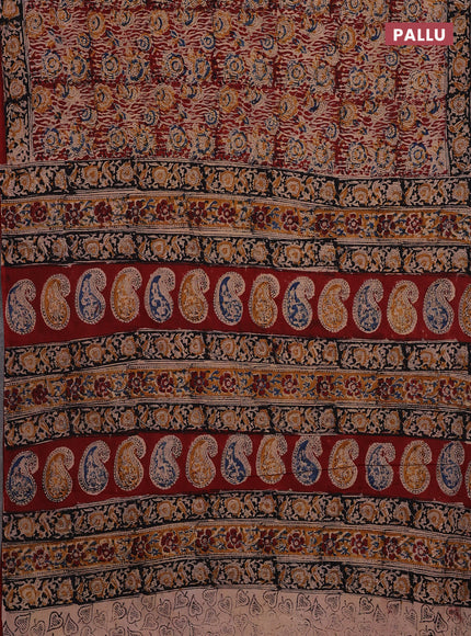 Beige & Maroon Kalamkari Cotton Saree