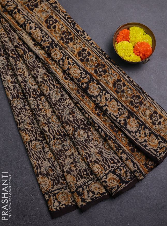 Beige & Coffee Brown Kalamkari Cotton Saree