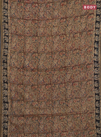 Olive Green & Black Kalamkari Cotton Saree