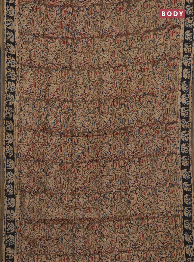Olive Green & Black Kalamkari Cotton Saree
