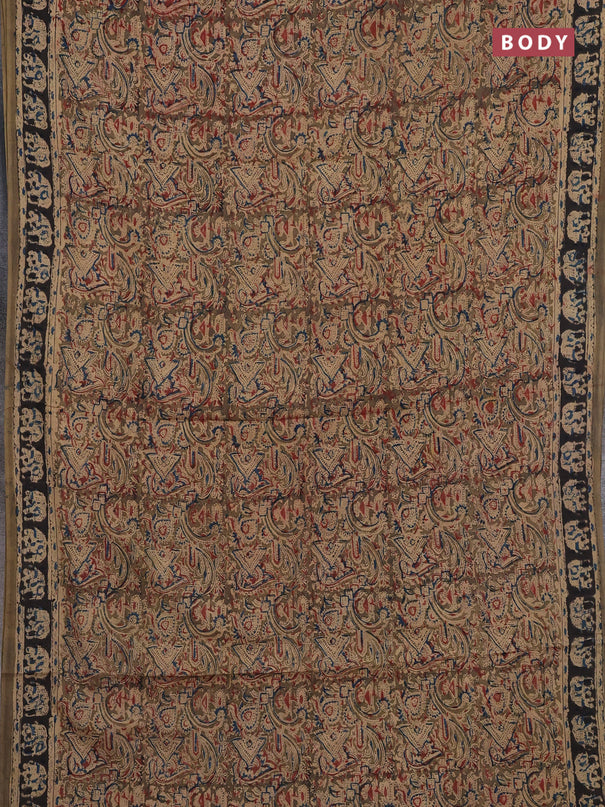 Olive Green & Black Kalamkari Cotton Saree
