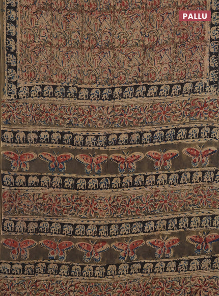 Olive Green & Black Kalamkari Cotton Saree