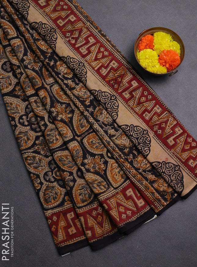 Black & Maroon Kalamkari Cotton Saree