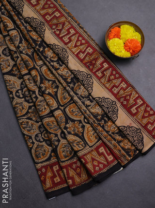 Black & Maroon Kalamkari Cotton Saree