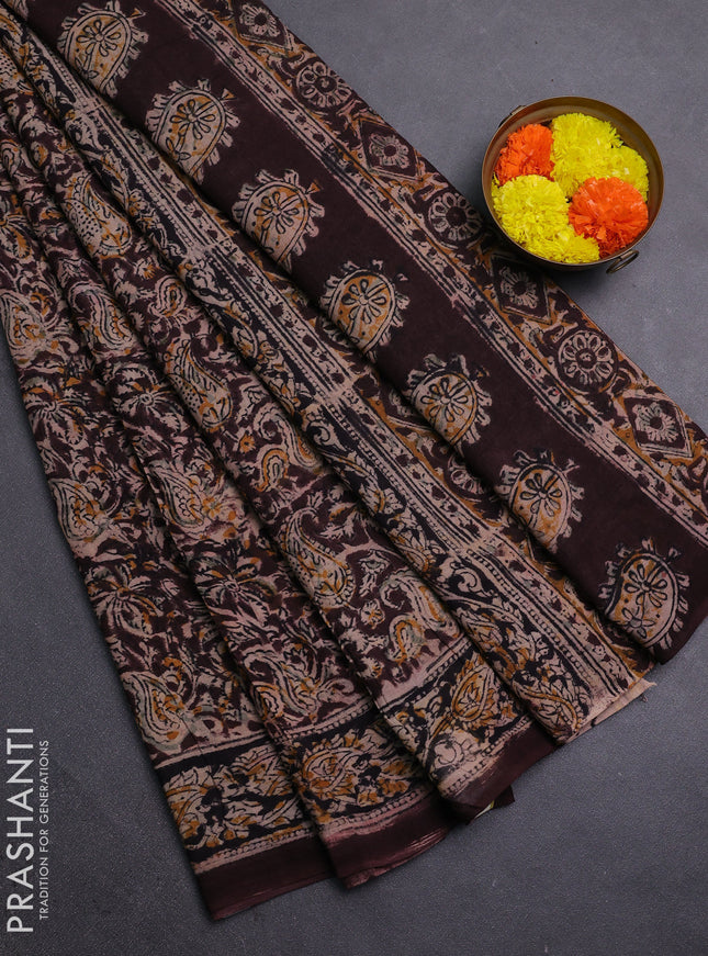 Beige & Coffee Brown Kalamkari Cotton Saree